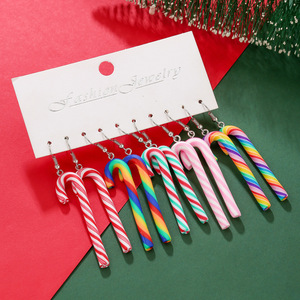 Fashion Jewelry Candy Cane <b>Drop</b> Earrings <b>Rainbow</b> Striped Christmas Gift Earrings For Women - Product Image 1