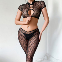 Ensemble de lingerie chinoise vintage 3 pièces, dentelle florale découpée, col mandarin, boutons grenouille, haut à manches courtes, pantalon long taille basse, string