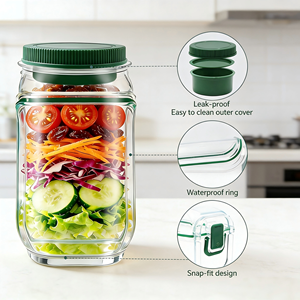 Boîte à salade multicolore améliorée, ouverture latérale carrée, couvercle hermétique, sans BPA, qualité alimentaire, 1000 ml, préparation de repas, salle de sport, restaurants - Product Image 3