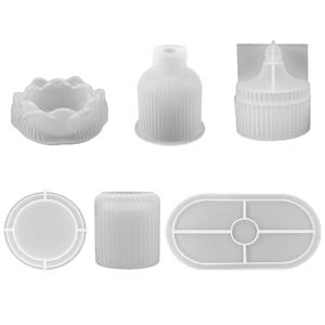 Molde de silicona de resina epoxi con diseño de loto y rayas para portavelas, florero, molde para pasteles, bandeja de almacenamiento DIY para manualidades de yeso y cemento - Product Image 5