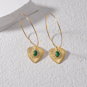 New Design Malachite Stones <b>Heart</b> Shaped Drop <b>Earrings</b> 18K <b>Gold</b> Plated Dangle Hoop <b>Earrings</b> for Women Fashion Jewelry - Product Image 3