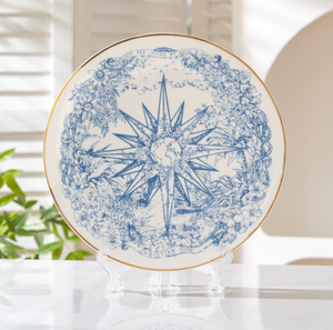 Classic Blue-and-White Ceramic Dinnerware <b>Set</b> Round Plates with Gold Rim Plant Pattern <b>Serving</b> <b>Dishes</b> for Wedding - Product Image 4
