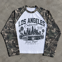 T-shirt à manches longues col rond pour homme, avec empiècements camouflage, coupe raglan, personnalisable, impression Los Angeles, style vintage, streetwear décontracté, directement de l'usine