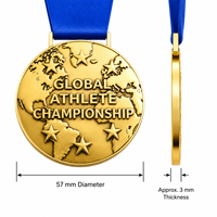 Médaille personnalisée en or avec carte du monde et ruban, récompense en métal 3D brillante pour les compétitions sportives