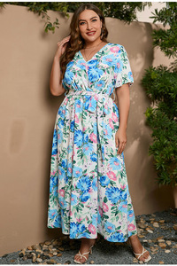 Vestido de Gasa de Manga Corta con Estampado Geométrico Elegante, Talla Grande, para Mujeres de hasta 90 kg, Estilo Americano, Novedad - Product Image 4