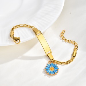 Stainless Steel Curved Bar Bracelet With Alloy Sunflower <b>Charm</b> Waterproof Trendy Women Girl Fashion Jewelry - Product Image 3