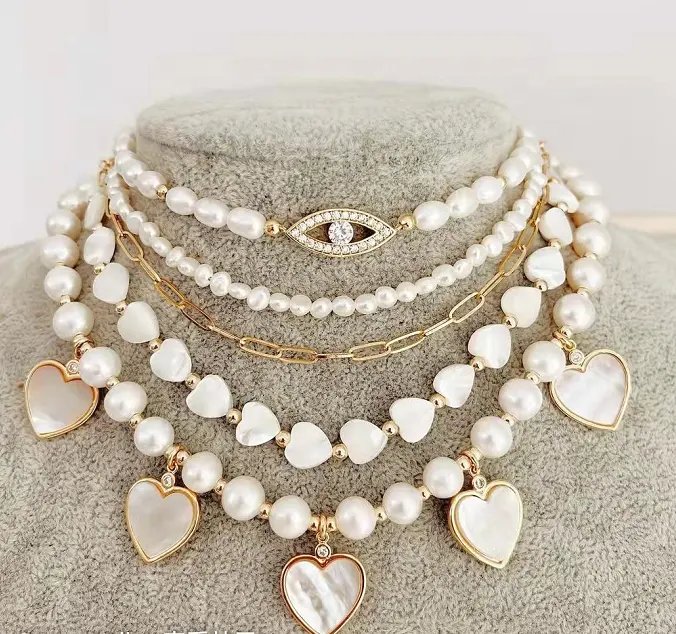 2022 di recente Designer Dainty gioielli in oro 18 carati in acciaio inossidabile alla moda cuore perla perlina catena collana placcata oro 18 carati pvd