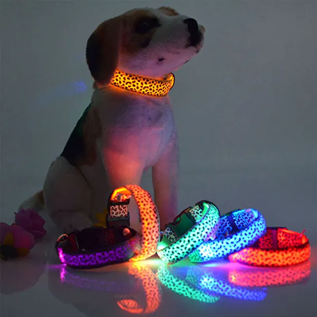 Made in China Wholesale High-end Designer Customized Print Charging Luminous LED Lighting Leopard Pattern Dog Pet Collar