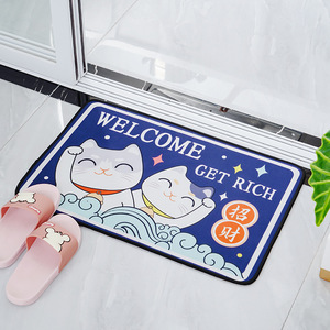 Cartoon Door Mat Rectangle PVC Crystal Velvet Non Slip Home Entrance Floor Mat Novelty Pattern Welcome Cat Design - Product Image 3