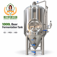 Fermenteur à bière en acier inoxydable de 1000 L, cuve conique à double enveloppe glycolée pour brasserie artisanale