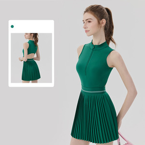 Vestido de tenis de lujo para mujer con espalda hueca, media cremallera, transpirable, a rayas, para pickleball y tenis, venta al por mayor - Product Image 3
