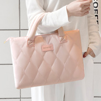 Bolso acolchado para computadora portátil de 13 pulgadas, bolso de mano para computadora a prueba de golpes de fibra de poliéster para mujer, maletín acolchado para computadora portátil con diamantes rosas