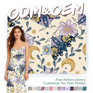 Vente directe usine – Tissu crêpe extensible 100 % polyester imprimé numériquement, poids moyen, personnalisé et économique pour robes - Product Image 1