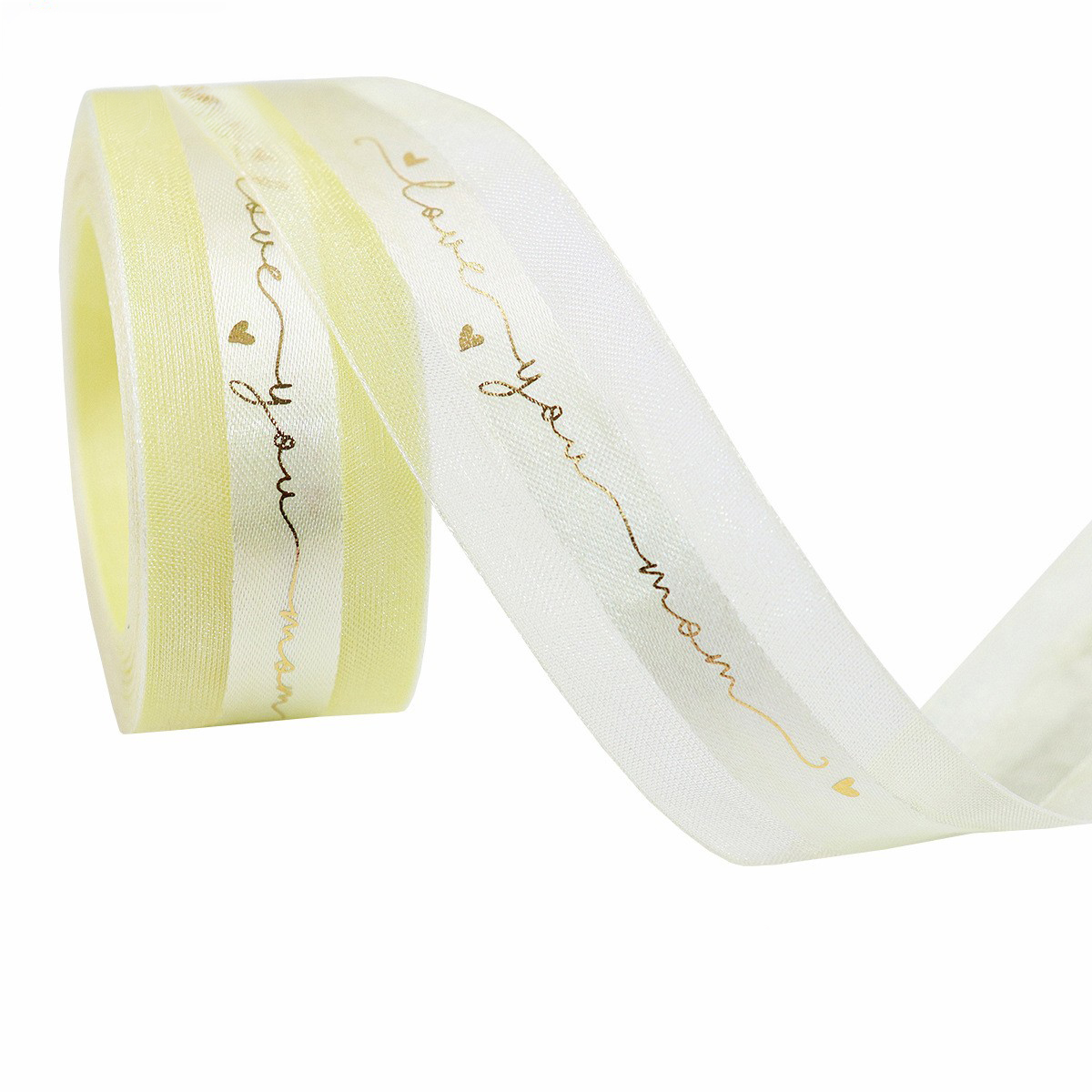 Jaune clair-organza et satin-2,5 cm * 10 mètres