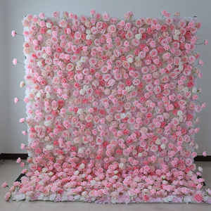 EG-E07 Décoration de magasin pour événements et fêtes de mariage, toile de fond murale de fleurs artificielles en soie rose pour Sweet Sixteen ou <span class=keywords><strong>Quinze</strong></span> Ans - Product Image 1