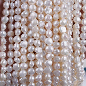 Bijoux en perles d'eau douce blanches de forme baroque Keshi, 18 cm, 7-8 mm, bande courte, côté brillant double face, avec trou - Product Image 2