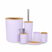 Ensemble d'accessoires de salle de bain pour hôtel BX, ensemble de 6 pièces en plastique pour la salle de bain, avec bambou