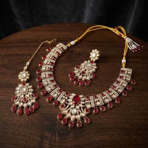 Indian Traditional Antique Gold Plated Kundan Choker Necklace Multicolor Gemstone Bead Navratna Style Wedding Bridal Jewelry <b>Set</b> - Product Image 2