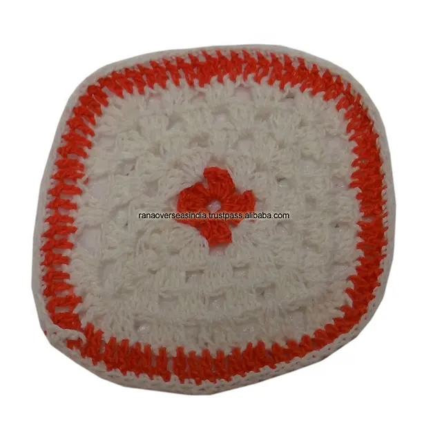 Porta-copos quadrados de crochê em tons vermelho e branco para festas e jantares, decoração de mesa para casa e escritório, mais vendidos