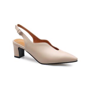 Escarpins élégants et professionnels Xuanhui Fashion beiges à <span class=keywords><strong>bout</strong></span> pointu, talon épais de 5,5 cm, bride arrière et découpe en V pour femme - Product Image 3