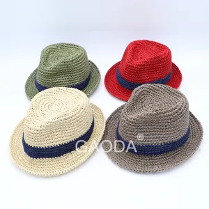 V Unisex weißer Strohhut Panama Fedora-Hüte