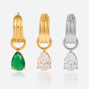 Bijoux fantaisie hypoallergéniques, breloques en cristal plaqué or 18 carats, acier inoxydable, boucles d'oreilles à breloques pour femmes, résistantes au ternissement - Product Image 1