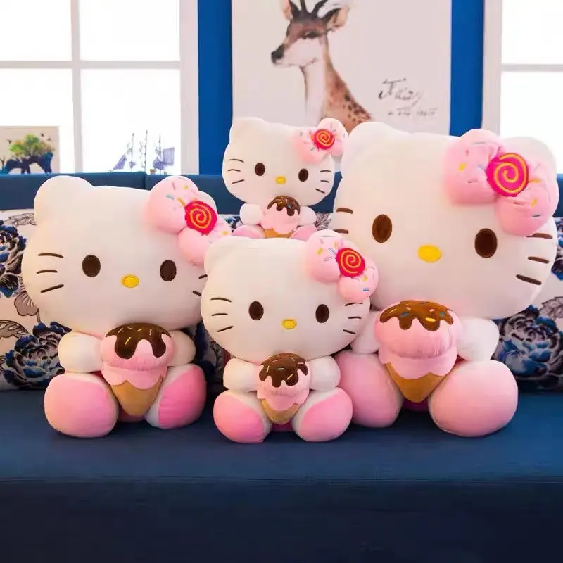 HL High Quality Japanese Cartoon Pink Hallo KT Cat Plush Toy Ice Cream HK Stuffed Plush Toys Kawaii Hello KT Kids Toys