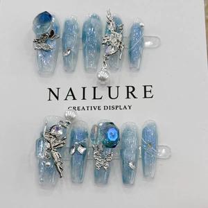 Personalizado 3D nupcial Rhinestone Nail Art Kit <span class=keywords><strong>Swarovski</strong></span> Crystal Wedding Press Ons <span class=keywords><strong>uñas</strong></span> hipoalergénicas <span class=keywords><strong>para</strong></span> despedida de soltera LED - Product Image 5