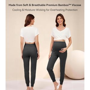 Pantalon de jogging de maternité BambooBud taille haute, en viscose de bambou douce, avec poches, décontracté, pour la grossesse, du S au XXL - Product Image 3