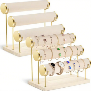3 tầng có thể tháo rời Vòng đeo tay chủ nhung trang sức hiển thị đứng phong cách cổ tay <span class=keywords><strong>Watch</strong></span> Organizer đứng chủ với khay gỗ - Product Image 1