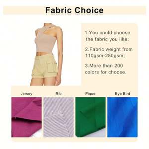 Chaleco de Verano Corto de Algodón 100% Transpirable con Colores Personalizados, de Un Solo Hombro, Más Vendido, con Dobladillo Irregular y Hilo Elástico - Product Image 2