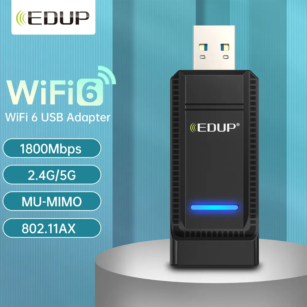 EDUP High Speed RTL8832AU AX1800Mbps Wireless Wifi 6 USB Adapter Wifi 6 Card For PC
