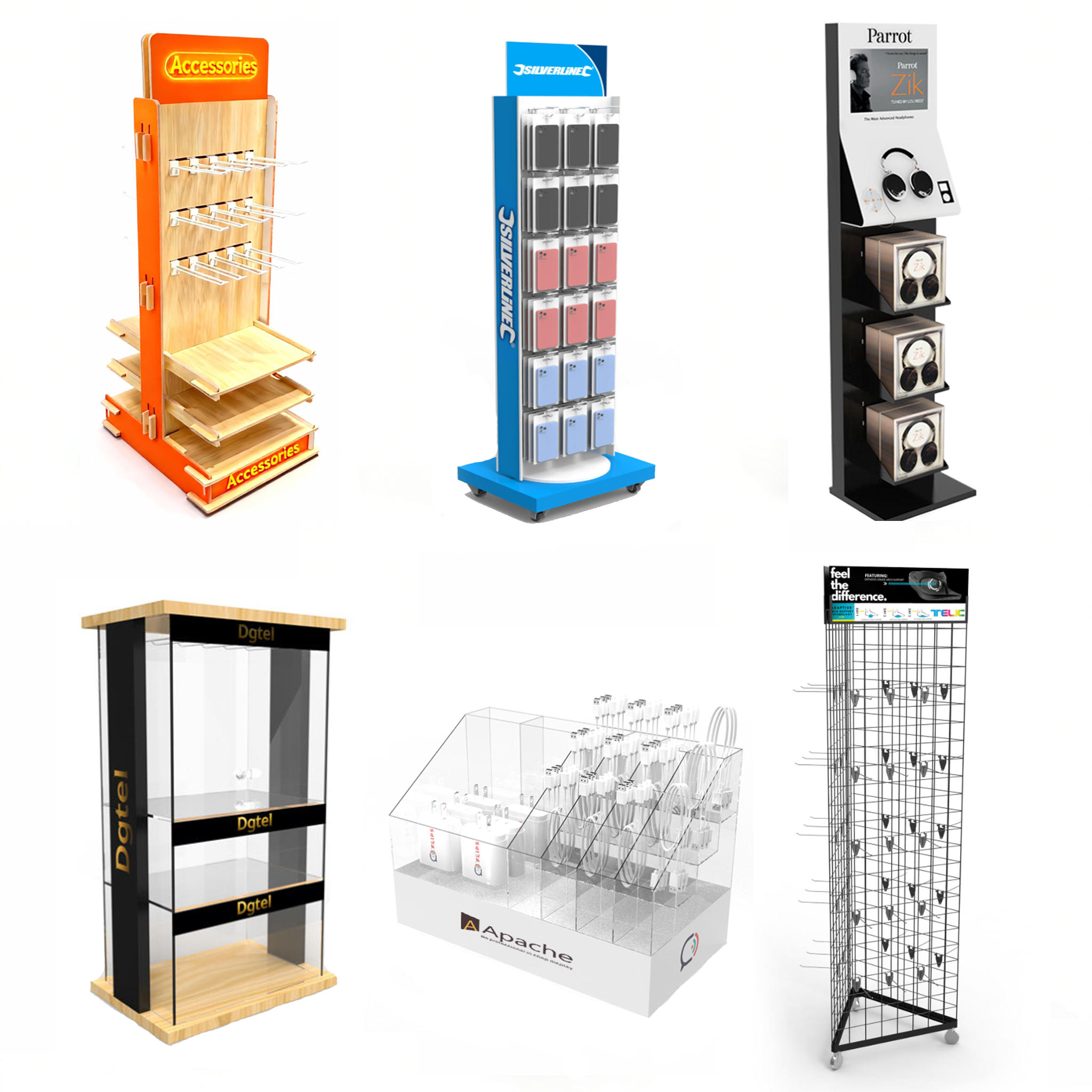 Custom 3C Electronics Display Stand for Mobile Phone Accessories Digital Products Metal Acrylic Wood Retail Boutique Unit Apache — view 1