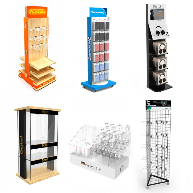 Custom 3C Electronics Display Stand for Mobile Phone Accessories Digital Products Metal Acrylic Wood Retail Boutique Unit Apache