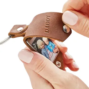 Metal resim fotoğraf çerçevesi yeni moda kişiselleştirilmiş anahtarlık deri araba anahtarı için fotoğraflı anahtarlık çerçeveleri hediye