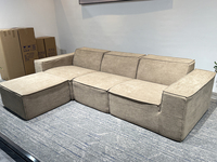 Canapé convertible modulaire en tissu fin, rembourré, avec cadre métallique plat, mousse infusée de gel, en forme de L, pour home cinéma