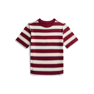 Boys School Custom Logo Soft Oversized Striped Short Sleeve Round Neck Casual Knitted 100% Cotton T-Shirt - Product Image 2