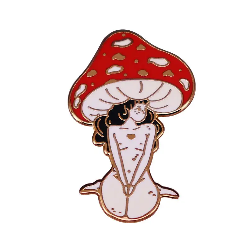 Rojo de chica broche bosque natural latón placa esmalte pin para sombreros