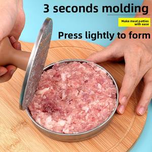 Presse à hamburgers en acier inoxydable 304 avec poignée en bois, antiadhésive, résistante à la rouille, facile à nettoyer pour la <span class=keywords><strong>cuisson</strong></span> au barbecue - Product Image 2