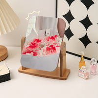 Miroir de maquillage sur pied en bois personnalisé, miroir INS, miroir de beauté pliable, miroir de toilette rotatif de bureau, vente chaude