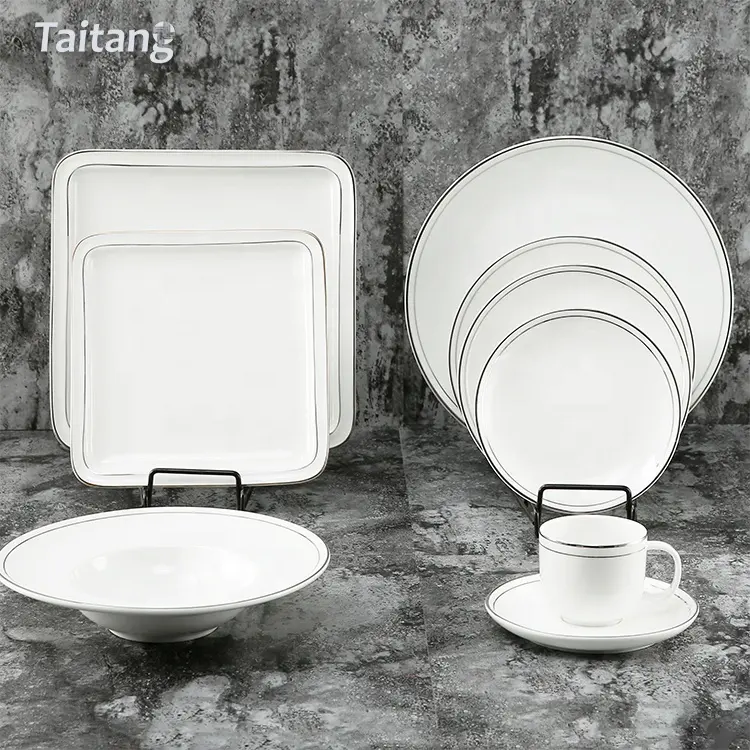 Fábrica de atacado de Luxo Louça de Porcelana Pratos de Jantar Conjunto de Mesa Do Hotel Branco