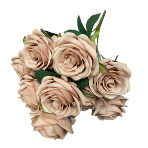 ดอกกุหลาบสีแดงเข้ม9หัว,ดอกกุหลาบประดิษฐ์สำหรับตกแต่งงานแต่งงาน - Product Image 4