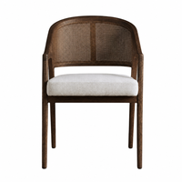 Fauteuil de salle à manger moderne du milieu du siècle, dossier en rotin, structure en bois foncé, assise rembourrée crème, pour hôtel, restaurant, villa