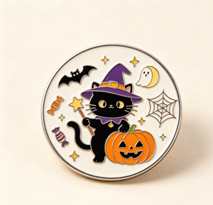 Pin de Solapa de Gato de Halloween, Insignia Redonda Esmaltada, Pin de Dibujos Animados Personalizado para Regalo y Ropa - Product Image 4