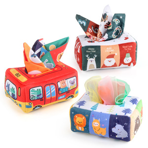 Venta superior Educación Temprana Preescolar Aprendizaje Sensorial Bebé Facial Rasgar Caja de pañuelos mágicos Juguete Libro de tela suave para niños pequeños - Product Image 1