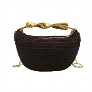 Bolso de Mano Tejido para Mujer, Estilo Retro Casual, Cadena Metálica de Alta Gama, Bolso Pequeño de Hombro o Cruzado, Forma de Dumpling - Product Image 1