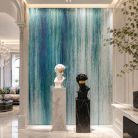 Art mural en mosaïque de parquet bleu dégradé européen moderne, carrelage ombré fait main, 4 mm, pour chambre à coucher, salon, hall d'hôtel