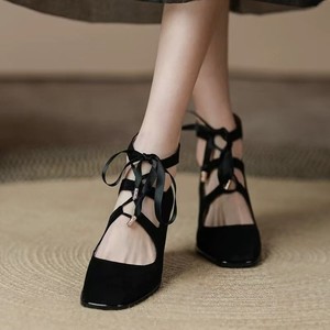 Lady Fashion <strong>Heel</strong> Shoe Women Sandal Dress Party Single <strong>Strap</strong> <strong>with</strong> Lace-Up Closure Thick <strong>Heels</strong> Height Increasing <strong>Closed</strong> <strong>Toe</strong> - Product Image 2