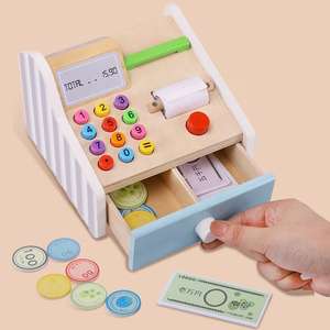 Jeu de rôle pour enfants en <span class=keywords><strong>bois</strong></span> supermarché caissier jeu éducatif <span class=keywords><strong>caisse</strong></span> enregistreuse cadeau jouets pour garçons et filles - Product Image 2