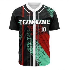 เสื้อเบสบอลแบบซับลิเมชั่นสั่งทำได้สำหรับทุกเพศ ระบายอากาศได้ดี ผลิตจากโพลีเอสเตอร์ 100% คอวี แขนสั้น ชุดกีฬา - Product Image 1